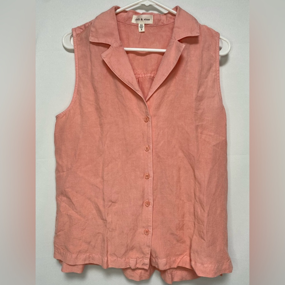 ANTHROPOLOGIE Cloth & Stone Notch Collard‎ Tank Coral Button Women's Size M NWOT